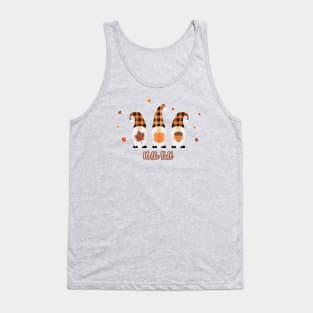 Say Hello Fall with cute gnomes with fall leaves Tank Top